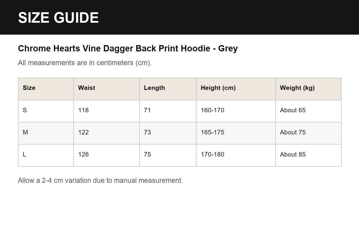 Chrome Hearts Vine Dagger Back Print Hoodie - Grey English size guide