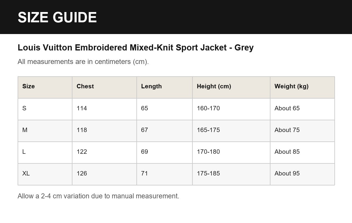 Louis Vuitton Embroidered Mixed-Knit Sport Jacket - Grey English size guide