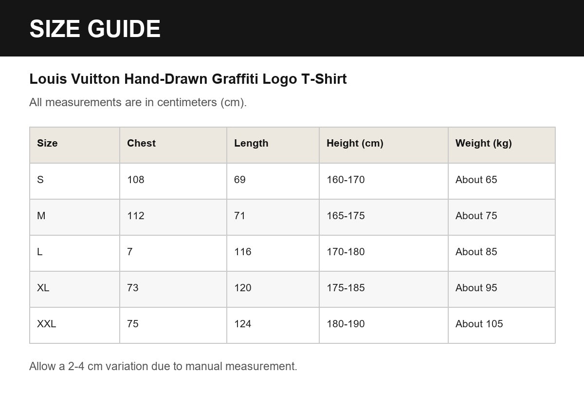 Louis Vuitton Hand-Drawn Graffiti Logo T-Shirt English size guide