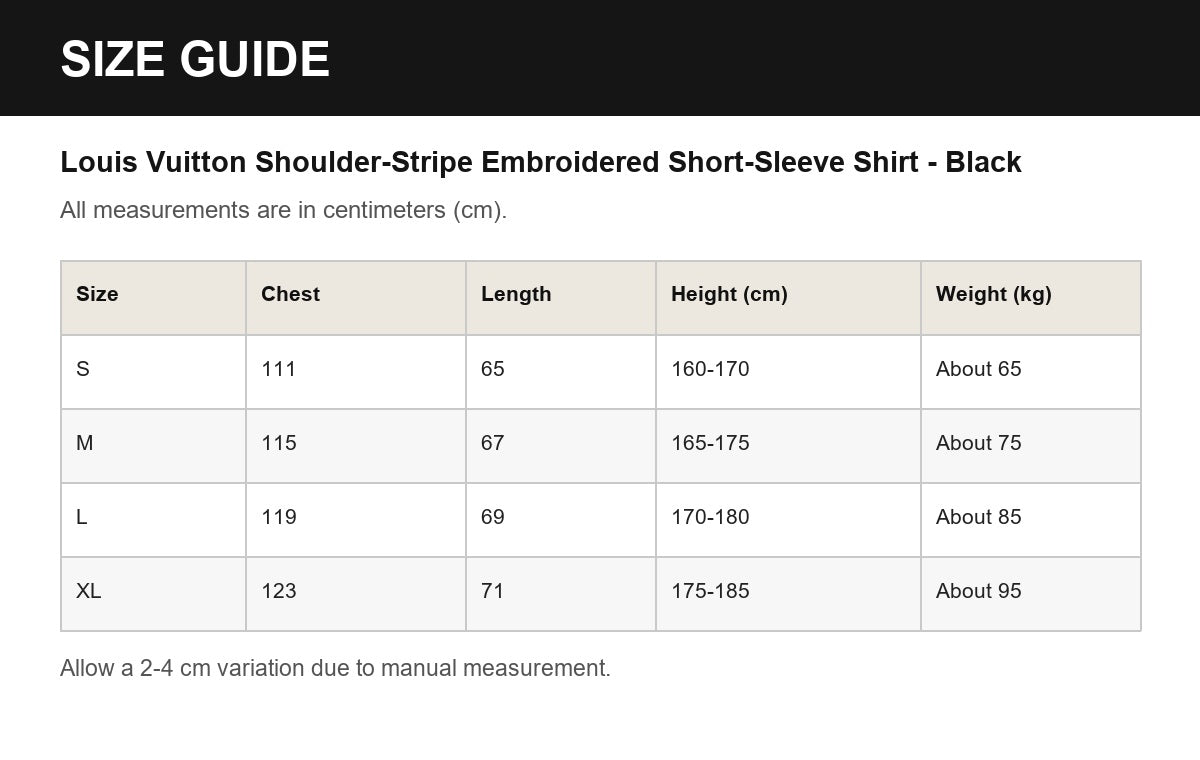 Louis Vuitton Shoulder-Stripe Embroidered Short-Sleeve Shirt - Black English size guide