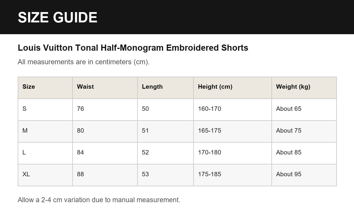 Louis Vuitton Tonal Half-Monogram Embroidered Shorts English size guide