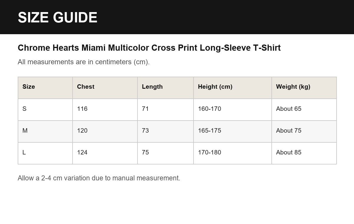 Chrome Hearts Miami Multicolor Cross Print Long-Sleeve T-Shirt English size guide