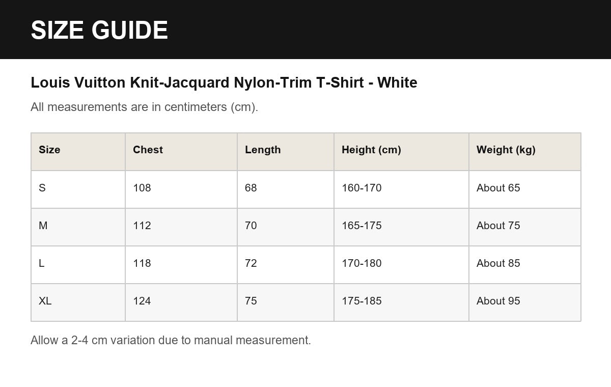 Louis Vuitton Knit-Jacquard Nylon-Trim T-Shirt - White English size guide