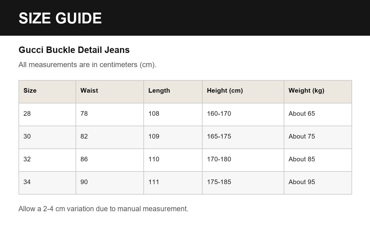 Gucci Buckle Detail Jeans English size guide