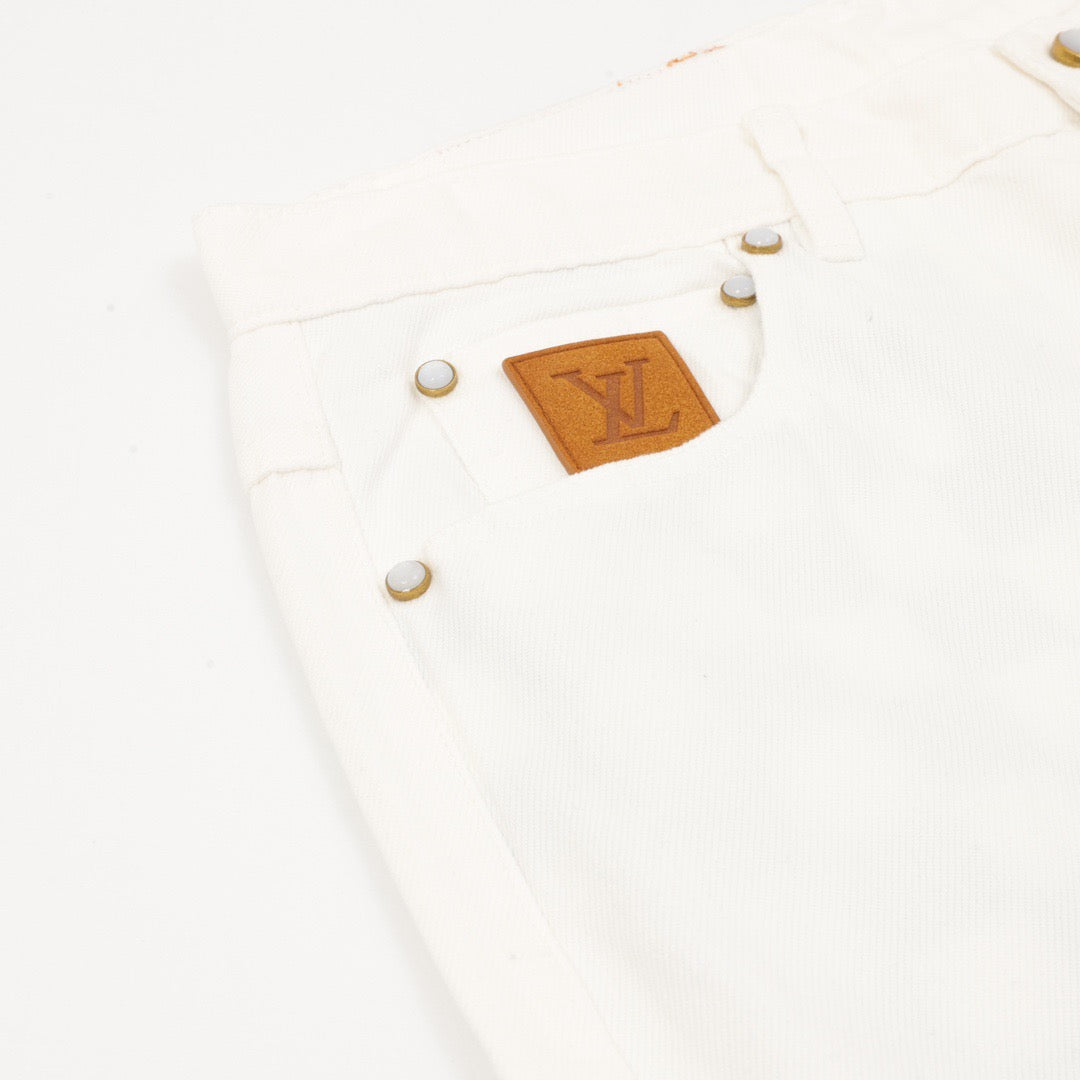 Louis Vuitton Embroidered-Pocket Denim Trousers - White product detail 3
