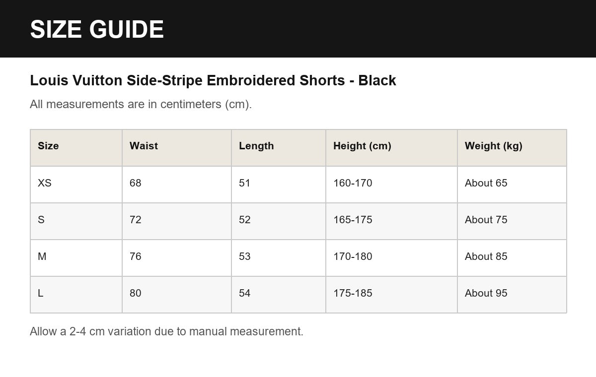 Louis Vuitton Side-Stripe Embroidered Shorts - Black English size guide