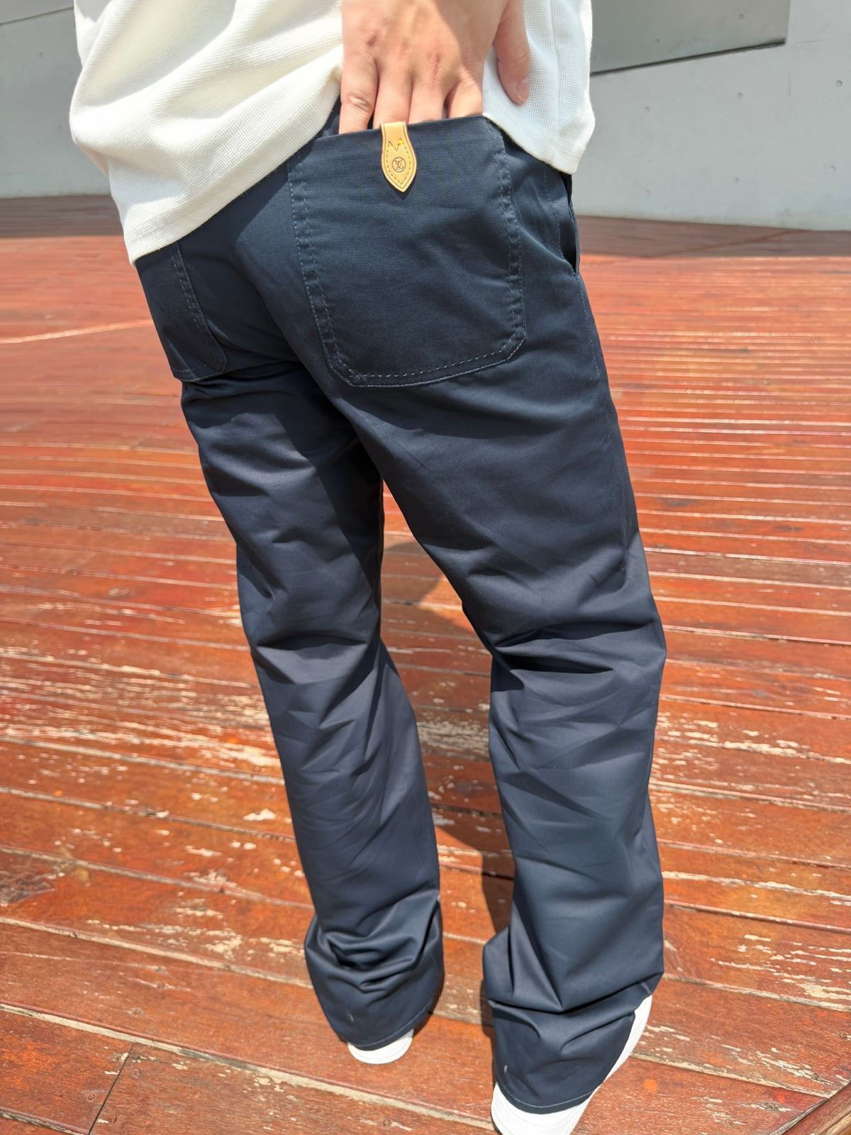 Louis Vuitton Leather-Pocket Silk-Cotton Crepe Trousers - Black product image 9
