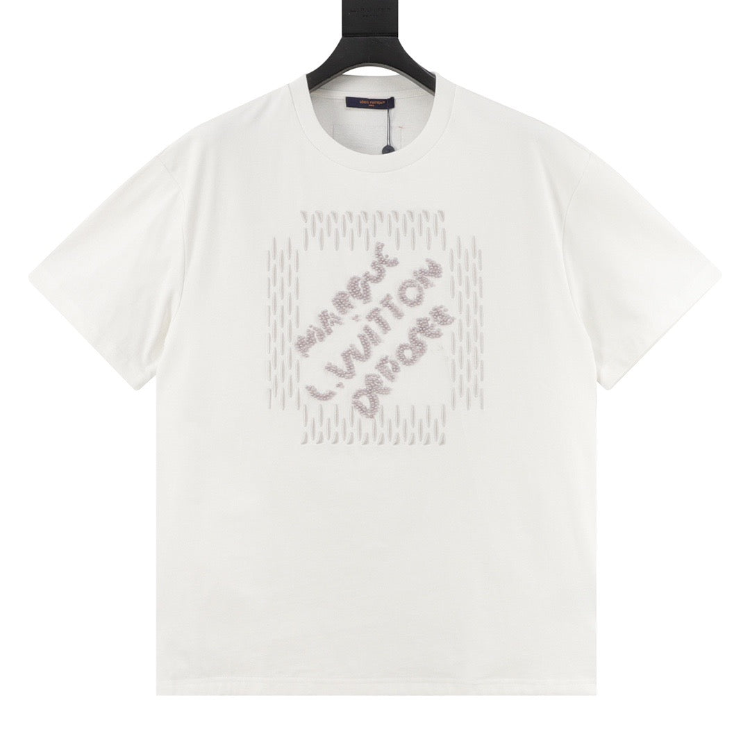 Louis Vuitton Tricolor Beaded Embroidered T-Shirt - Black front view