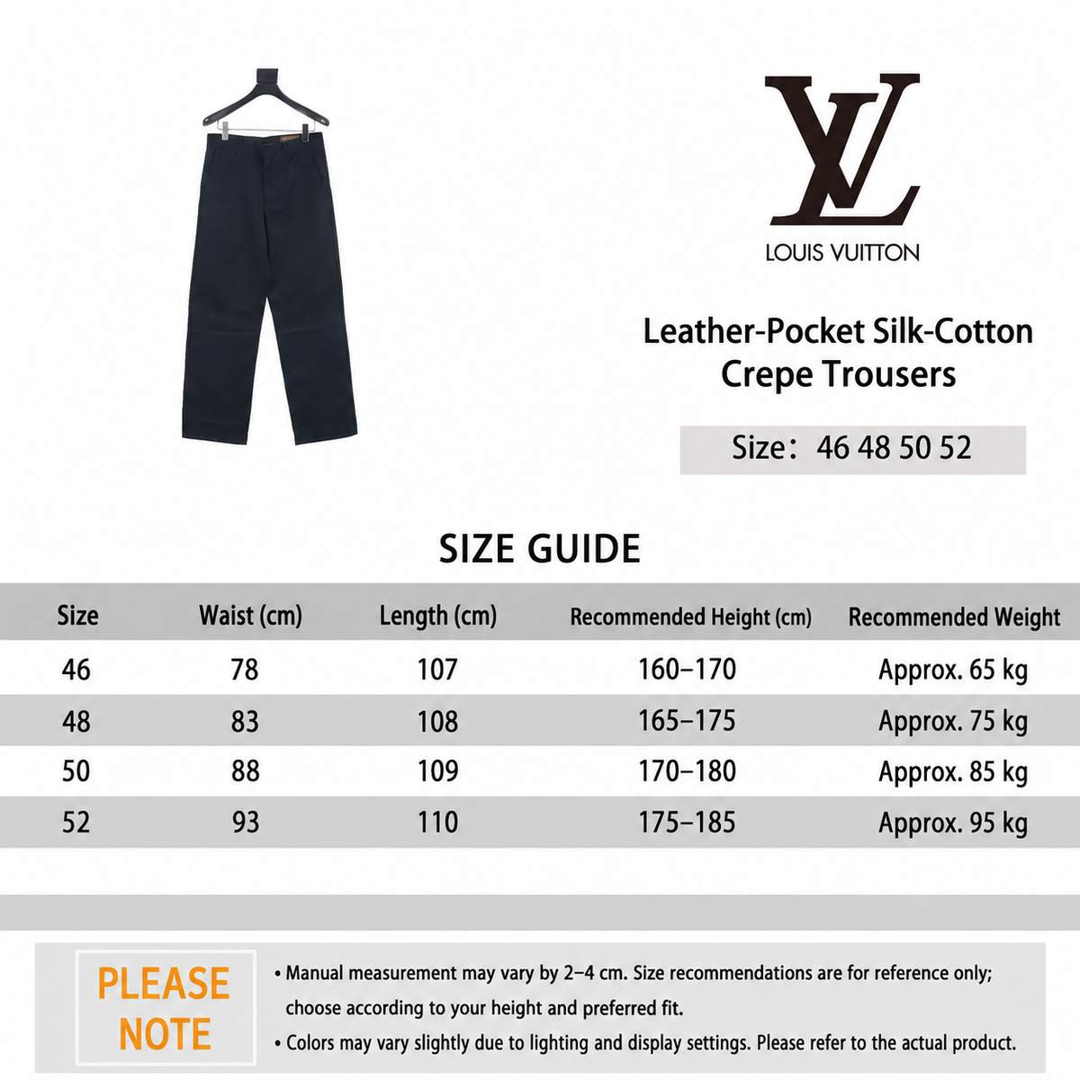 Louis Vuitton Leather-Pocket Silk-Cotton Crepe Trousers - Black English size guide
